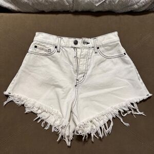 White Frayed Hem Denim Shorts